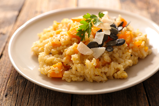 pumpkin risotto with cream and parmesan