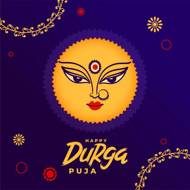 Vector illustration of decorative happy durga puja holiday card with maa durga face design