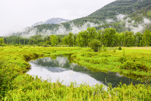 Winding river after rain in wild Montana, United States