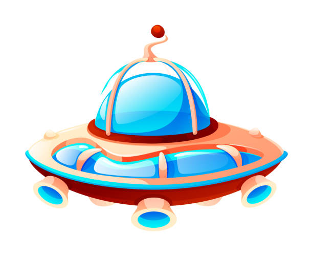 istock Cartoon space icon of ufo, alien spaceship, isolated at white background, game element 1422412943