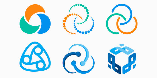 ilustraciones, imágenes clip art, dibujos animados e iconos de stock de conjunto de iconos del logotipo de trinity tech. ilustración vectorial de tecnología - engranar