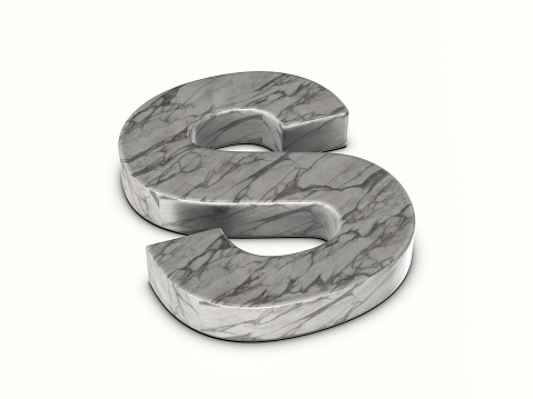 Marble letter S on a white background. 3d illustration.