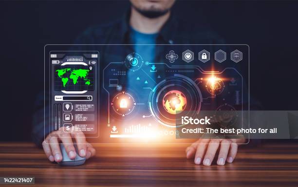Man Using Modern Computer Visual Screen Technology Stock Photo ...