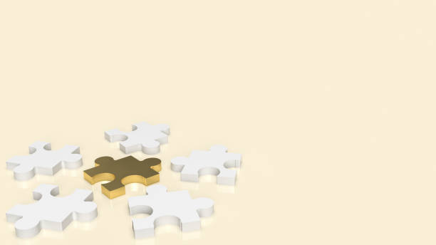 istock The white and gold  jigsaw for abstract or business concept  3d rendering 1422421624