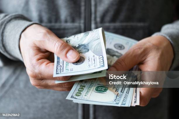 White Female Model Shows Dollar Bills In Her Hand Closeup Front View Stock Photo - Download Image Now