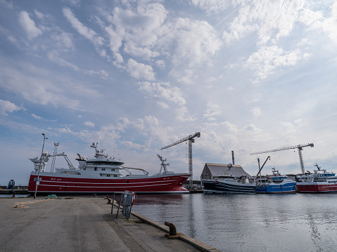 Skagen harbour with fishing trawlers.
