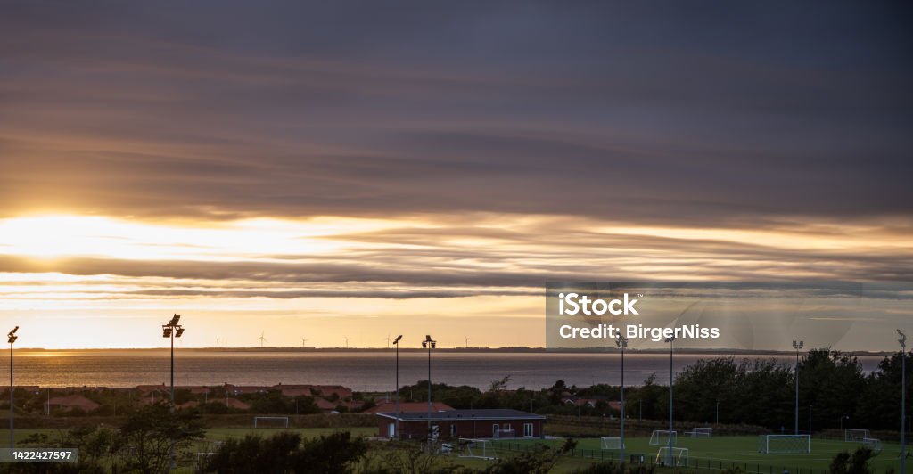 Sunset Sunset over Limfjorden at Løgstør Beauty Stock Photo