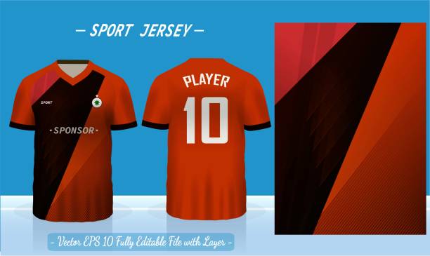 ilustrações, clipart, desenhos animados e ícones de modelo de design desporto t-shirt - soccer ball running sports uniform red