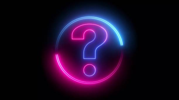 istock Blue and pink color neon line circle with question mark. black background. 1422434497