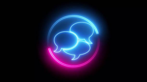 istock Blue and pink color neon line message  icon. illustration black background . 1422434929