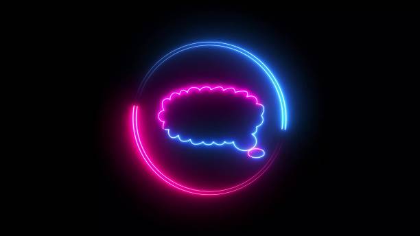 istock Blue and pink color neon line message  icon. illustration black background . 1422434997