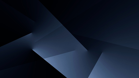 Modern dark blue abstract background. Minimal. Color gradient. Banner with geometric shapes, lines, stripes and triangles. Design. Futuristic. Cut paper or metal effect.