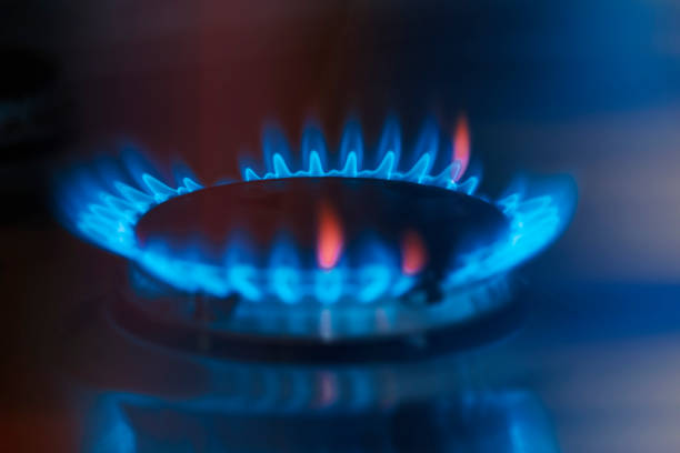 istock Gas burner on dark background 1422436905