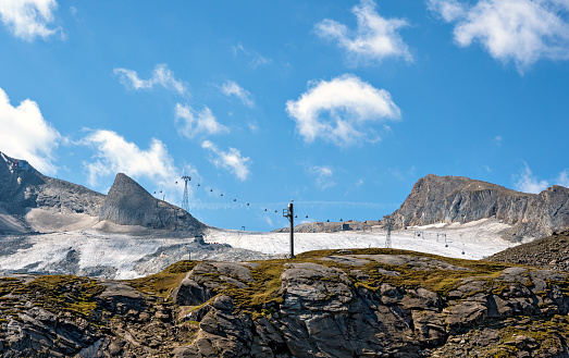 view onto the remains of the glacier on the mountain Kitzsteinhorn in the region Pinzgau of Salzburg at summer, Austria
