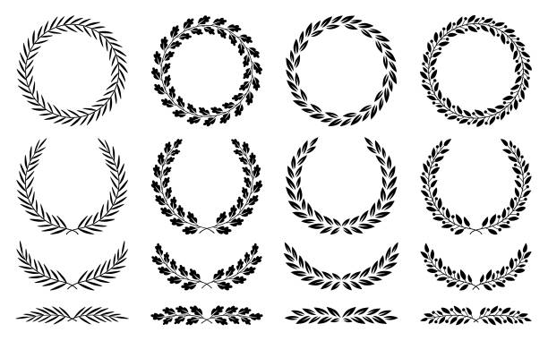 Floral wreaths and dividers Set of floral wreaths and dividers. Vector design elements. bay leaf stock illustrations