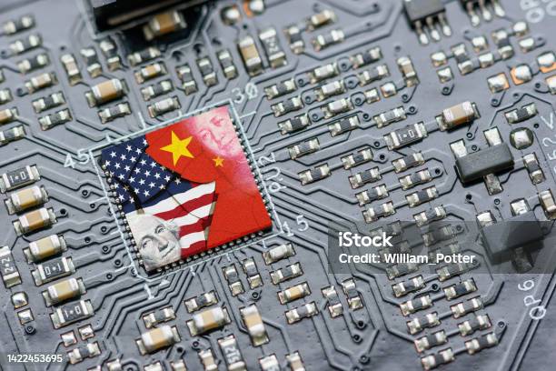 Flag Of Usa And China On A Processor Cpu Or Gpu Microchip On A Motherboard Us Companies Have Become The Latest Collateral Damage In Us China Tech War Us Limits Restricts Ai Chips Sales To China Stok Fotoğraflar & Bilgisayar Yongası‘nin Daha Fazla Resimleri