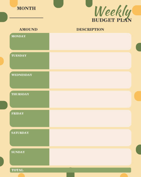 симпатичный зеленый шаблон недельного бюджетного плана - weekly budget stock illustrations