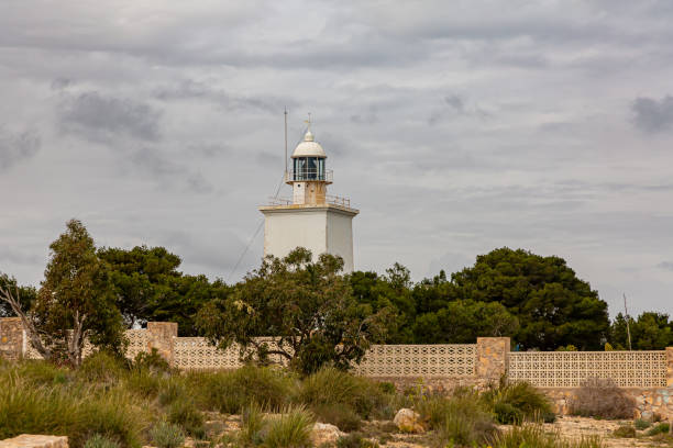 istock Majestic lighthouse with clear blue sky and grass in foreground 1422455701
