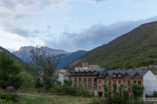 village of broto in the spanish pyrenees at the entrance of the ordesa national park