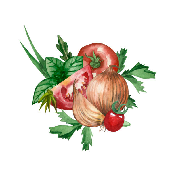 istock A composition of autumn vegetables, hand-painted in watercolor on a white background. 1422457471