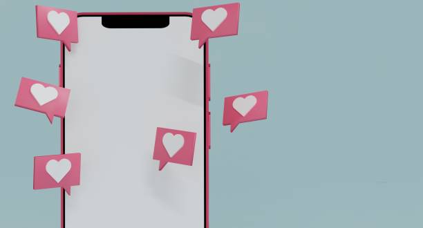 istock Smartphone with blank display with Heart icon on different angle,Love message icon,Valentine day concept.3d render illustration. 1422460746