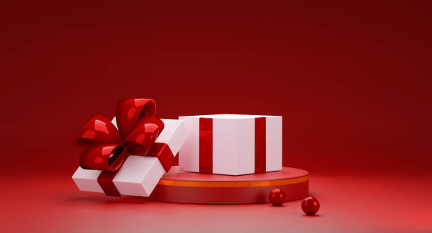 istock Gift box on stage podium.Mock up empty screen copy space For Show Surprise Gift Or Text On Box.background for branding and product presentation.3d render illustration. 1422460770