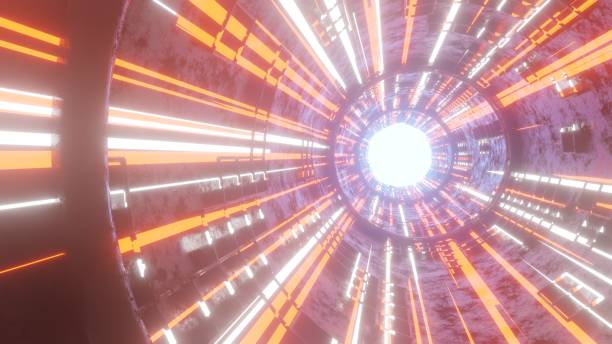 istock abstract background,Sci Fi Neon Glowing Laser beam on Showroom Parking Tube Doors.vertical geometric wallpaper.3D rendering illustration. 1422460772