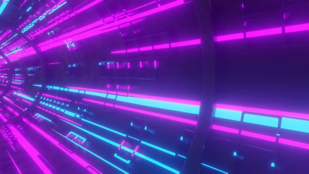 istock abstract background,Sci Fi Neon Glowing Laser beam on Showroom Parking Tube Doors.vertical geometric wallpaper.3D rendering illustration. 1422460773