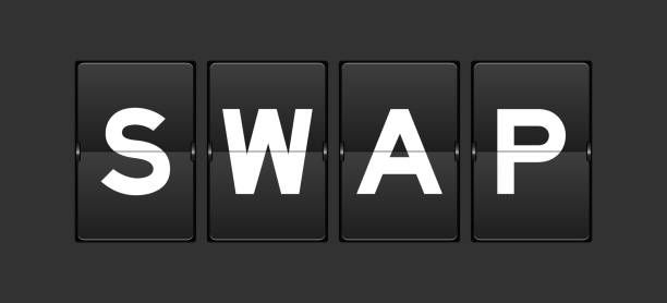 istock Black color analog flip board with word swap on gray background 1422462473