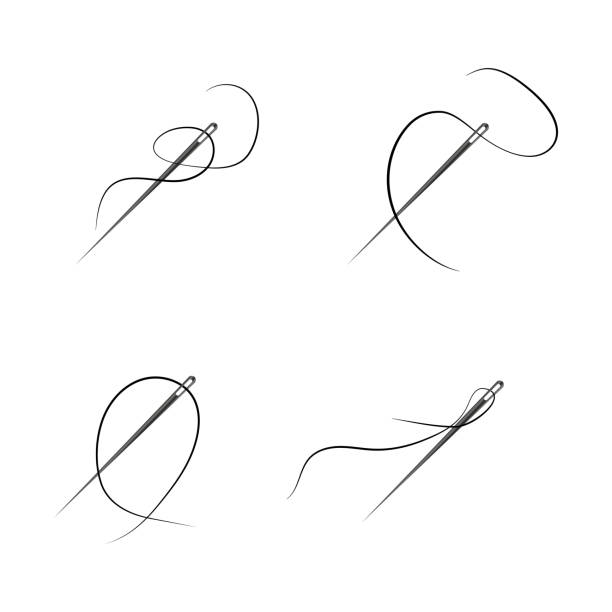 ilustrações de stock, clip art, desenhos animados e ícones de set of sewing needles vector illustration, isolated on white background - needle craft sewing making