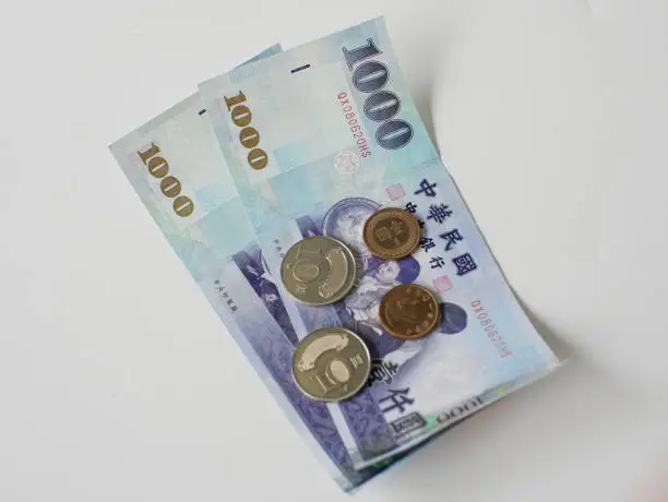 Taiwan banknotes and coins, 1000 Taiwan dollars.
