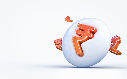 realistic 3d rendering Indian rupee sign 3d render icon on the white glossy background