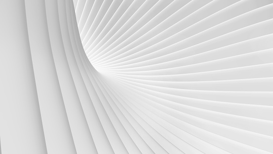 White background stripes 3D wavy pattern, elegant abstract striped pattern, interesting architectural minimal white grey backdrop, 3D render illustration.