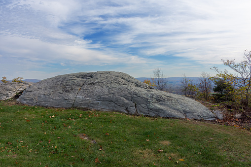 Large Glacial stone on this mountaintop in Jenny Jump forest in Warren County New Jersey.