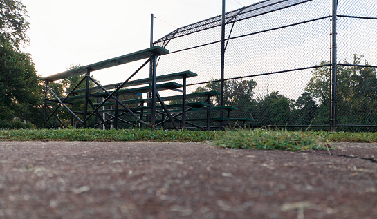 Morning view of a baseball diamond from the backstop.