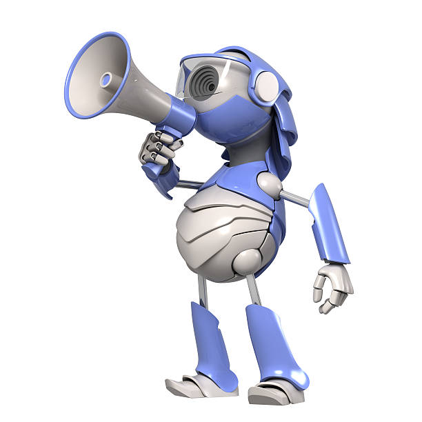 robô com megafone - announcement message robot public speaker message imagens e fotografias de stock