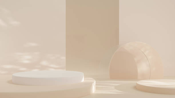 istock 3D rendering Product display podium stand on Brown background. Mock up for the presentation. cylinder. Cosmetic for Beauty product. 1422484828