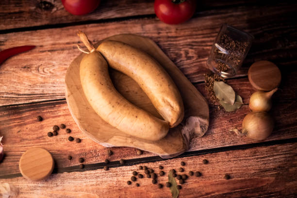 istock Sausages on wooden board 1422488567
