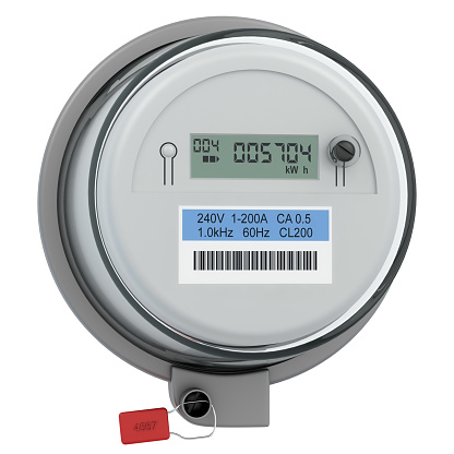 Digital electricity meter. Digitally Generated Image isolated on white background
