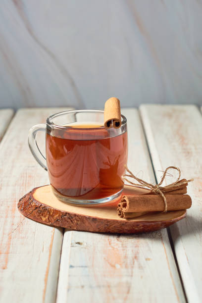 Hot cinnamon tea in glass cups.