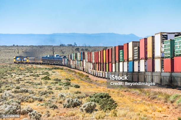 Double Stackked Containers Train Colourful Doublestack Container Freight Train Going Away Round A Corner ...