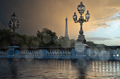 Driving in Paris, Alexandre III bridge at dusk