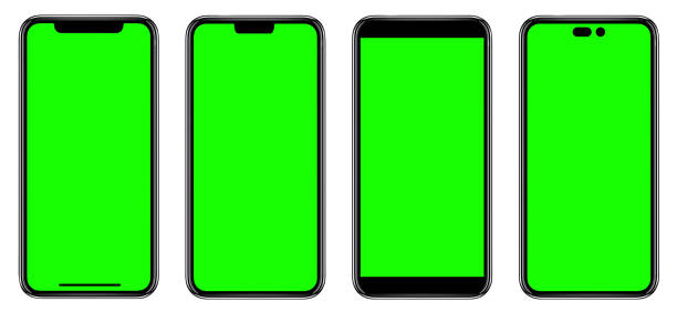 istock Smartphone frameless mockup. Studio shot of green screen smartphone with blank screen for Infographic Global Business web site design app, Content for technology - Clipping Path. 1422508574