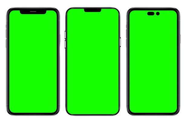 istock Smartphone frameless mockup. Studio shot of green screen smartphone with blank screen for Infographic Global Business web site design app, Content for technology - Clipping Path. 1422508586