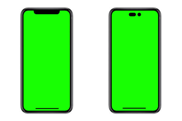 istock Smartphone frameless mockup. Studio shot of green screen smartphone with blank screen for Infographic Global Business web site design app, Content for technology - Clipping Path. 1422508645