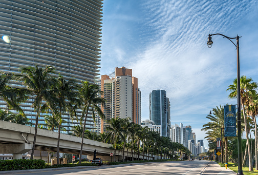 Sunny Isles, Florida, USA - September 9, 2022: View of downtown of the thriving city of Sunny Isles, Florida and its series of new skyscrapers that are constantly growing in the city.