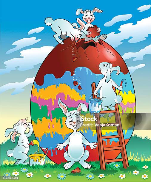 Ilustración de Pascua De Conejos Pintura Un Gran Huevo y más Vectores Libres de Derechos de Animal - Animal, Búsqueda de huevo de Pascua, Celebración religiosa