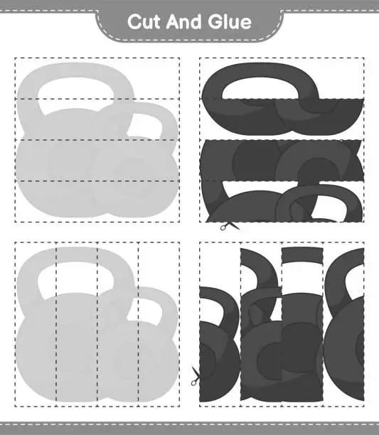 Vector illustration of Cut and glue, cut parts of Dumbbell and glue them. Educational children game, printable worksheet, vector illustration