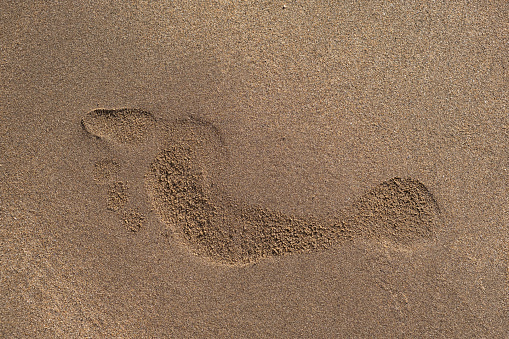 Hand print on the sand on the beach