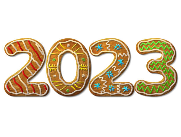 New Year 2023 in shape of gingerbread isolated on white vector art illustration